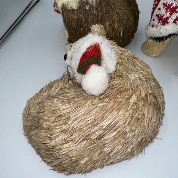 Christmas Dog Fox  Brown White Pier One Rustic Woodland Sisal  Set Of 3 - Picture 7 of 10